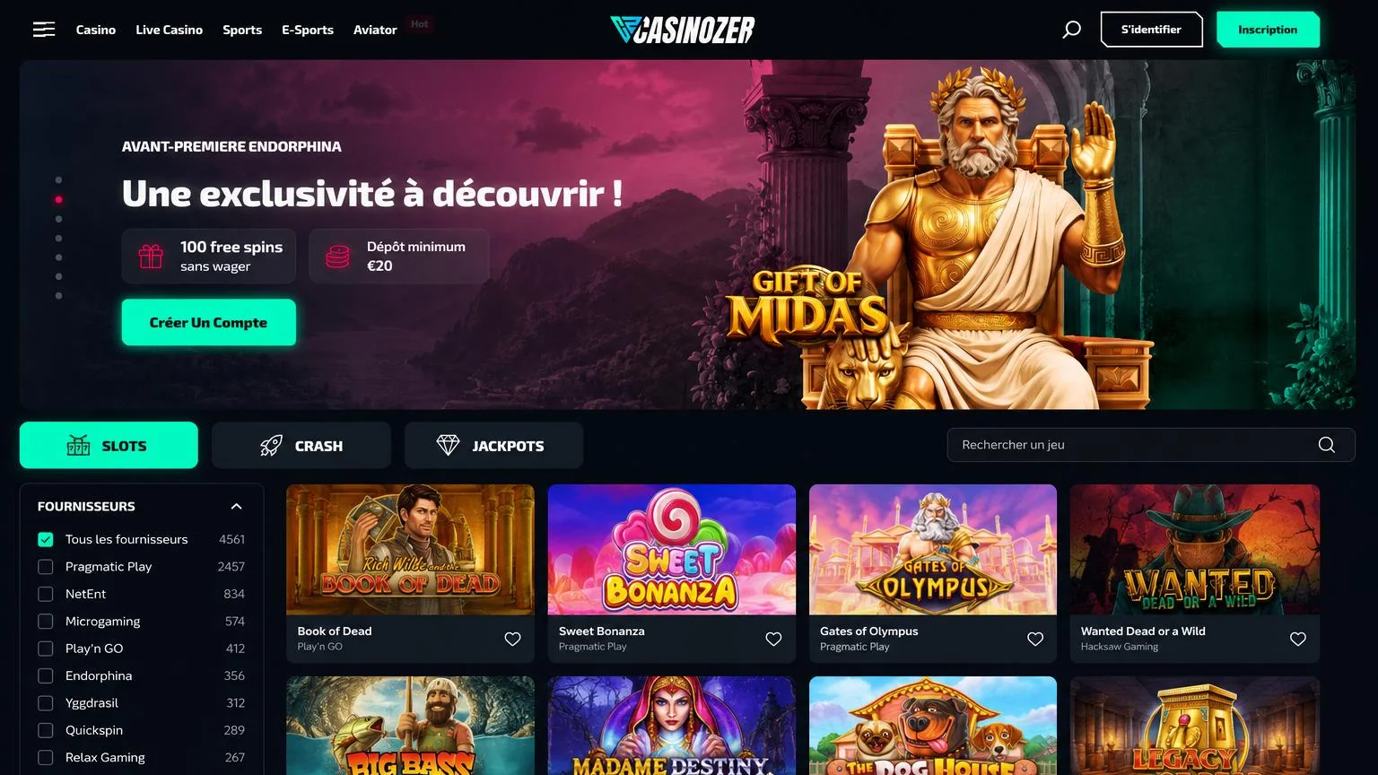 Jeux disponibles sur Casinozer mobile
